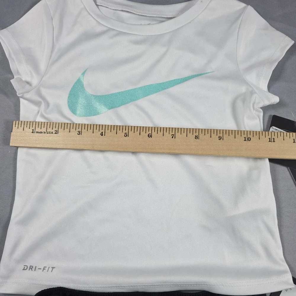 Nike Dri-Fit Little Girl's  2-Piece Graphic Tee & Short Set White Black 3T